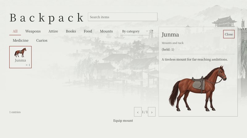 The backpack with a newly bought horse