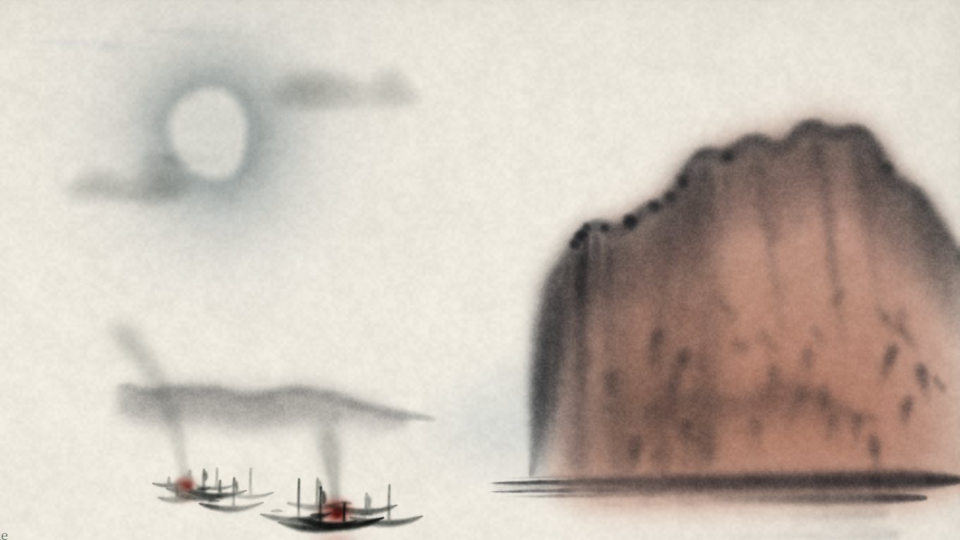 The game's title screen: an ink-wash fleet crossing the river beneath the Red Cliffs at night