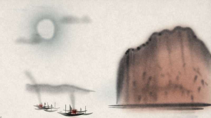Title screen: an ink fleet beneath the Red Cliffs